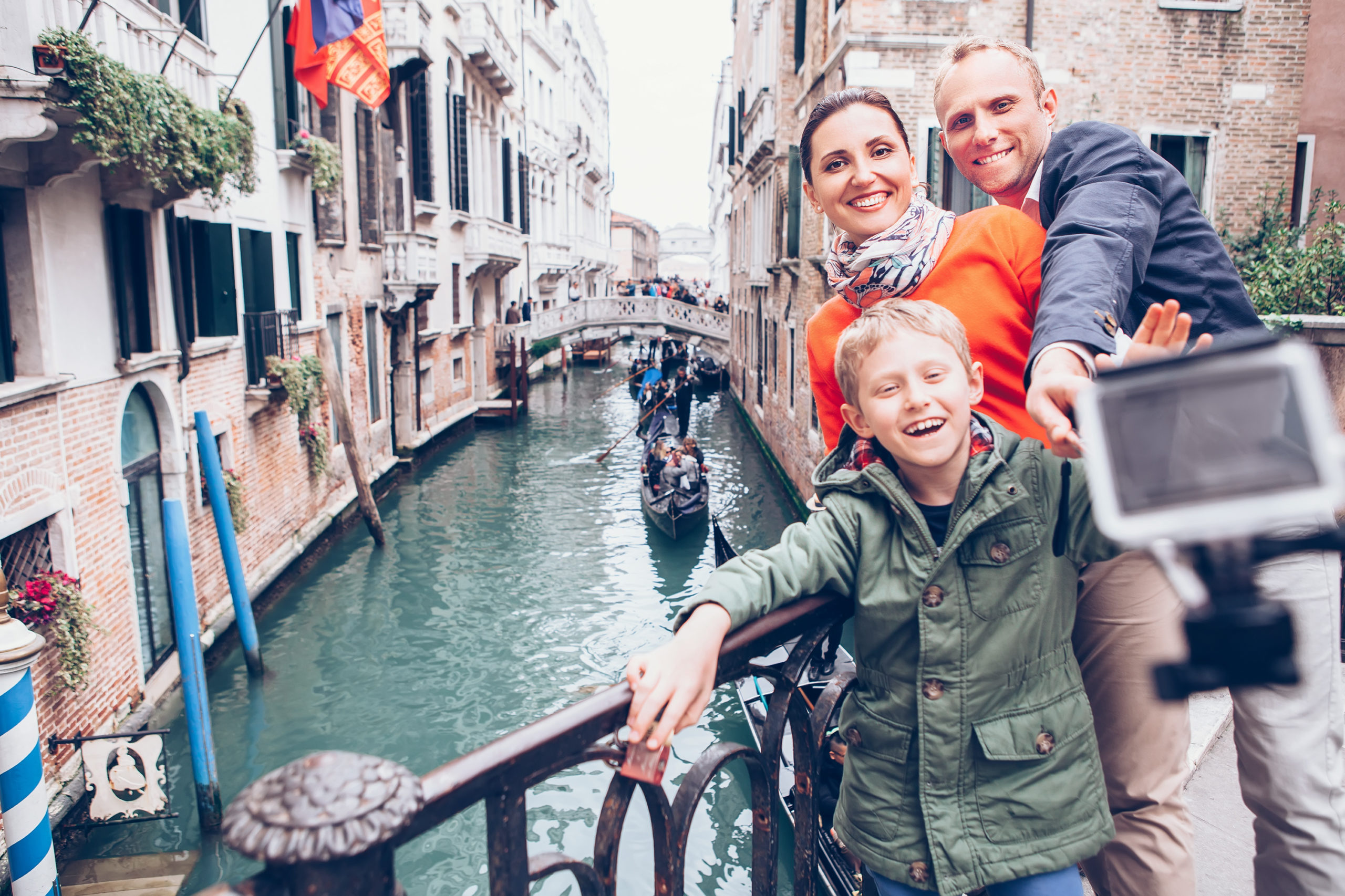 Family taking selfie in Venice