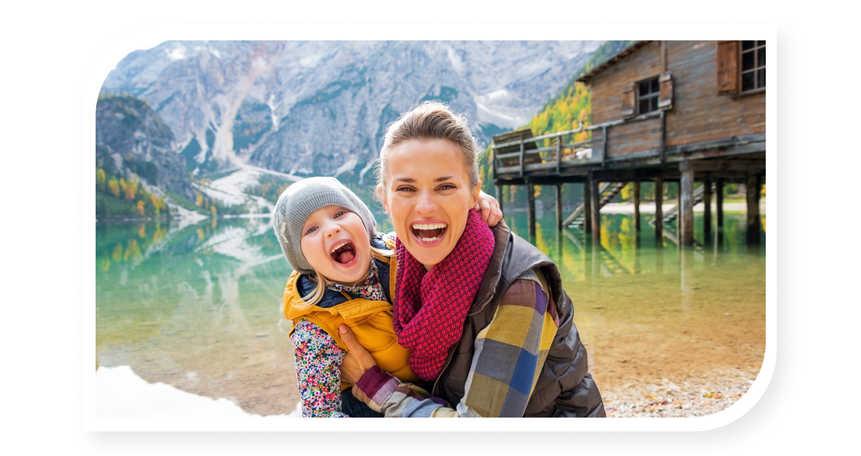 Very happy mom and kid in Dolomites