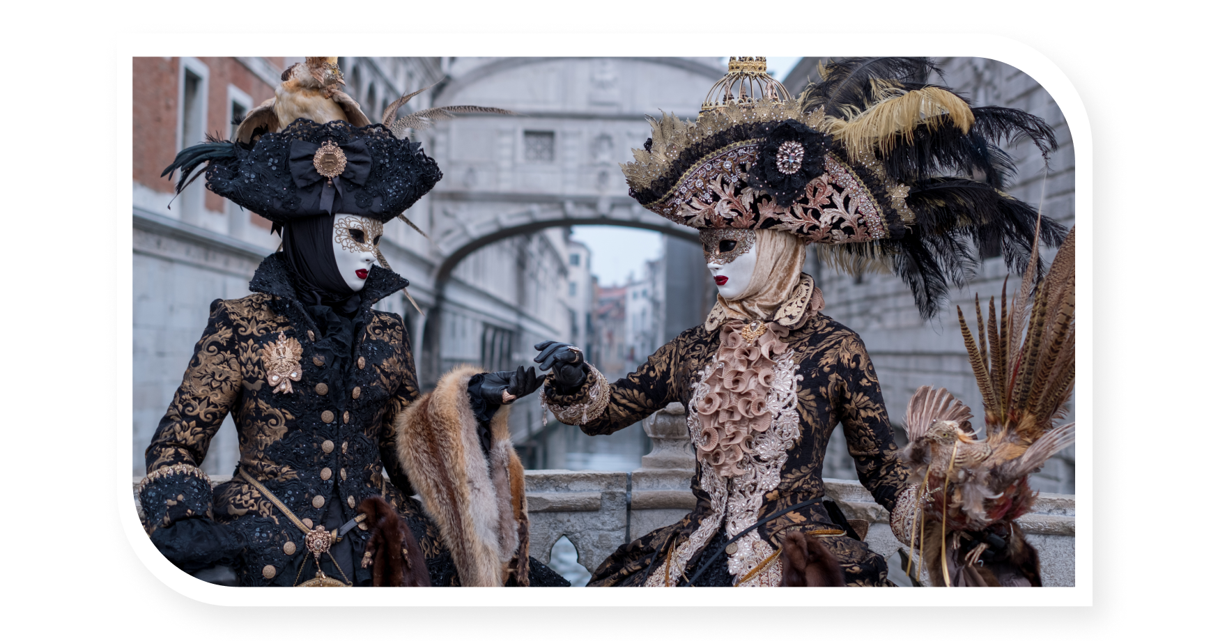 People dressed up on a gondola Venice Carnival 