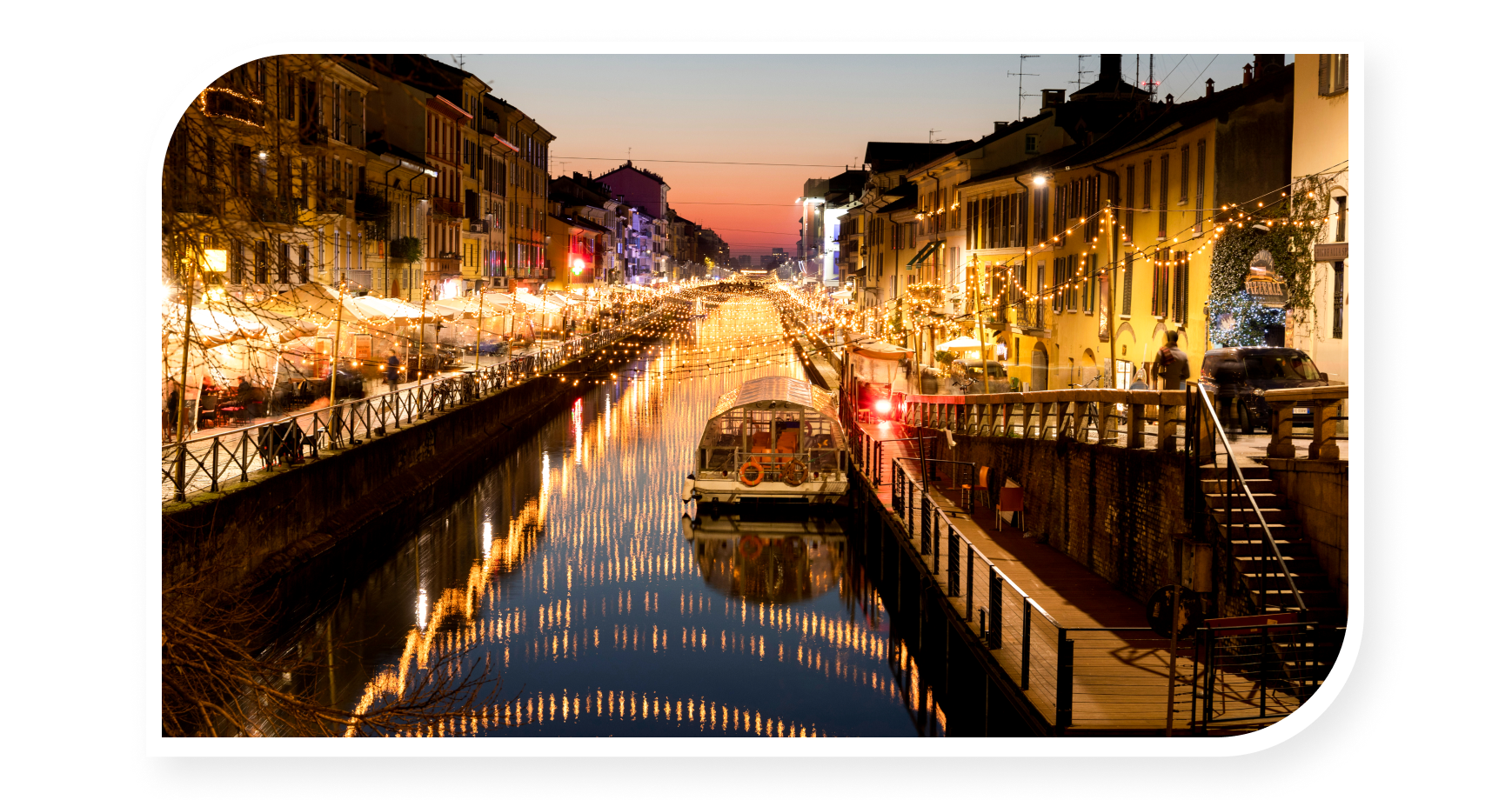 Canal with festive lights in Venic