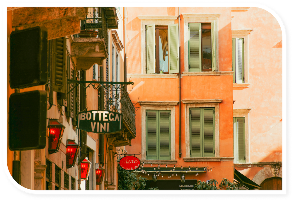 Old, charming buildings in Verona